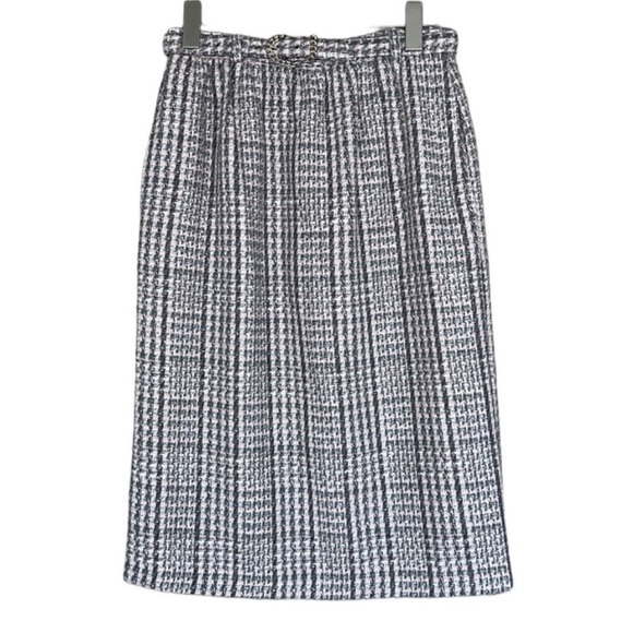 Russ Vintage 60’s Gray Pink & White Plaid Tweed Midi‎ Skirt - Picture 2 of 14
